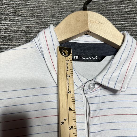 Travis Mathew Polo Shirt Men's M White Striped Short Sleeve Golf - Picture 6 of 13